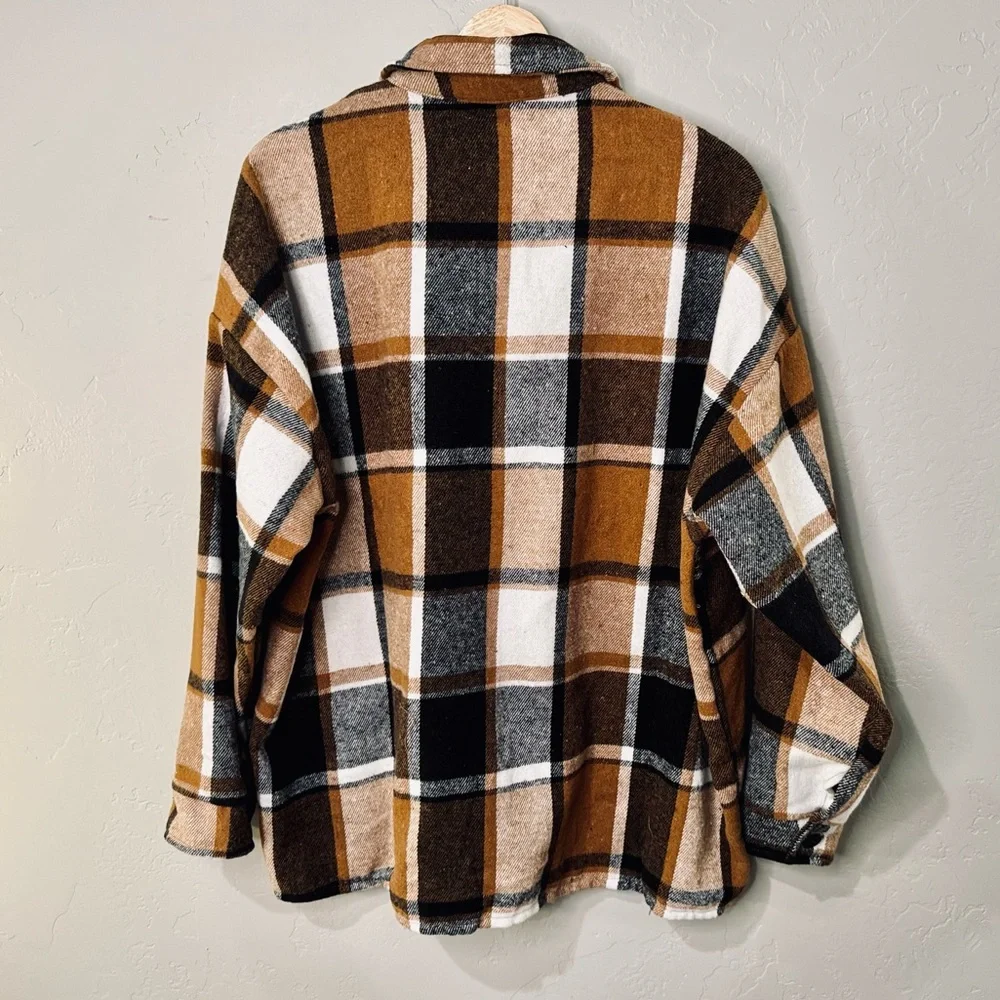 NWT Nine Britton Boyfriend Shacket Plaid Flannel Almond Brown Black SZ XL/XXL - Picture 6 of 16